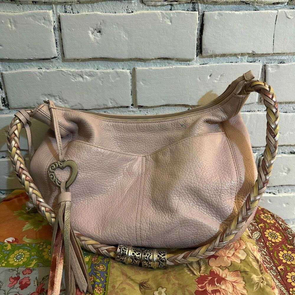 Brighton Barbados Metallic Pink Pebbled Leather Hobo Bag